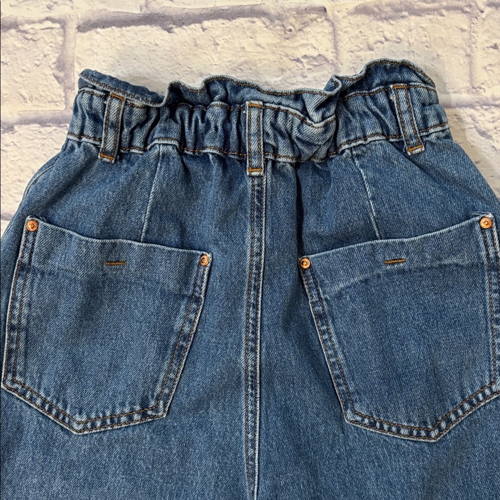 ZARA Baggy Paper Bag Waist High Rise Denim Blue Jeans Size 0 - Picture 8 of 10